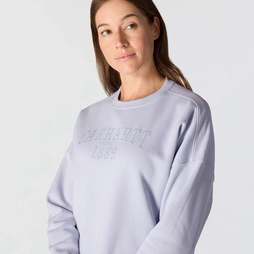 Camisola feminina de corte largo e peso médio com gola redonda e estampado carhartt 1889