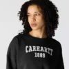 Camisola feminina de corte largo e peso médio com gola redonda e estampado carhartt 1889