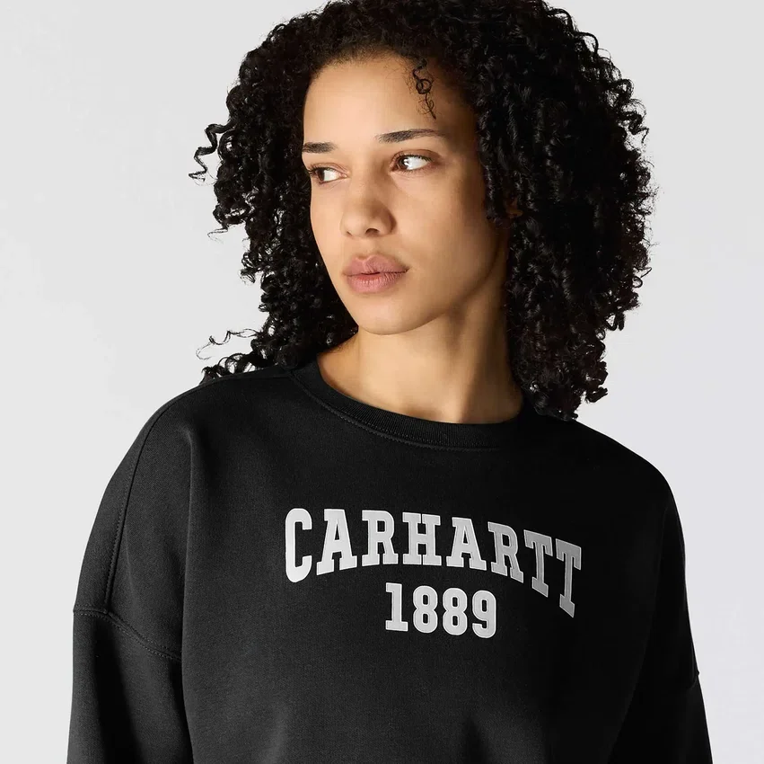 Camisola feminina de corte largo e peso médio com gola redonda e estampado carhartt 1889