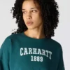 Camisola feminina de corte largo e peso médio com gola redonda e estampado carhartt 1889