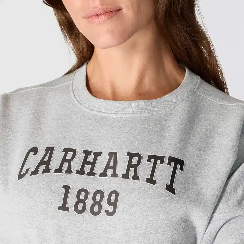 Camisola feminina de corte largo e peso médio com gola redonda e estampado carhartt 1889