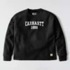Camisola feminina de corte largo e peso médio com gola redonda e estampado carhartt 1889