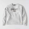 Camisola feminina de corte largo e peso médio com gola redonda e estampado carhartt 1889