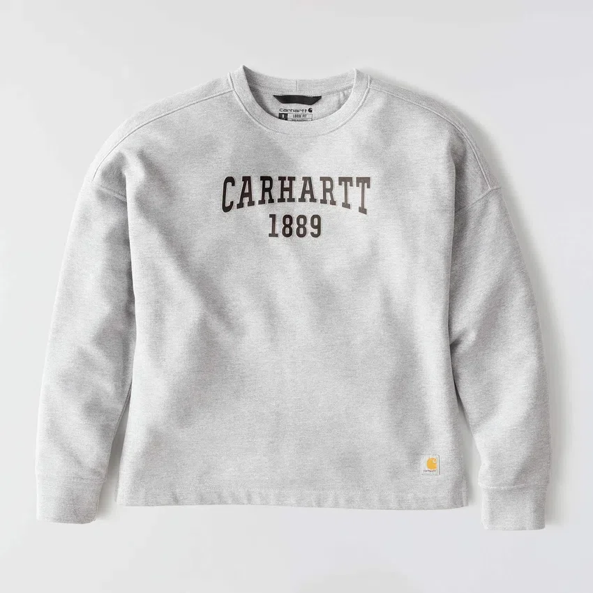 Camisola feminina de corte largo e peso médio com gola redonda e estampado carhartt 1889