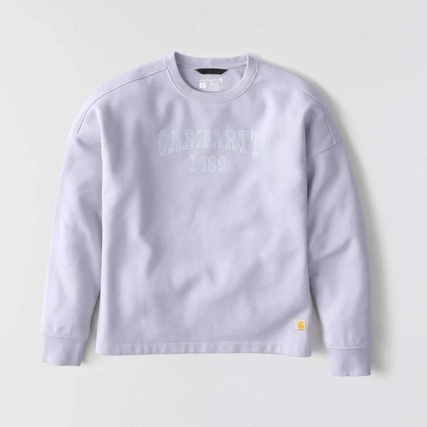 Camisola feminina de corte largo e peso médio com gola redonda e estampado carhartt 1889
