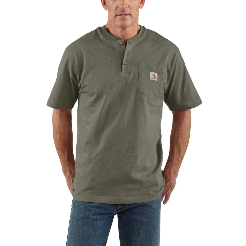 Camisola Henley de corte largo e tecido pesado com bolso para homem Dearborn