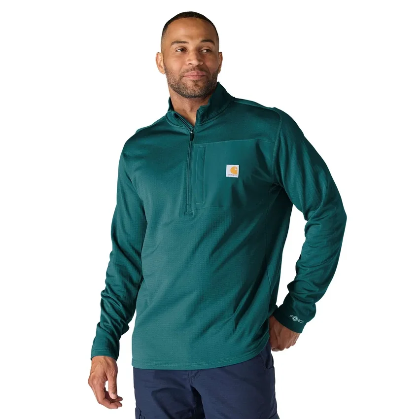 Camisola masculina Force com meio fecho, forrada a velo e com tecnologia de absorção de humidade