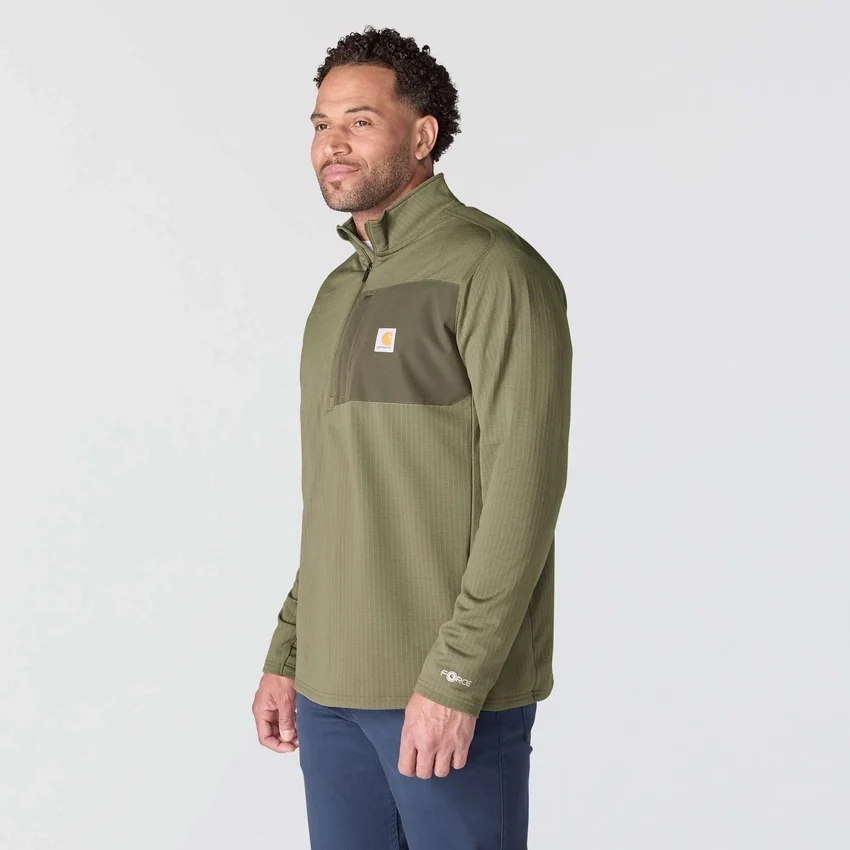 Camisola masculina Force com meio fecho, forrada a velo e com tecnologia de absorção de humidade