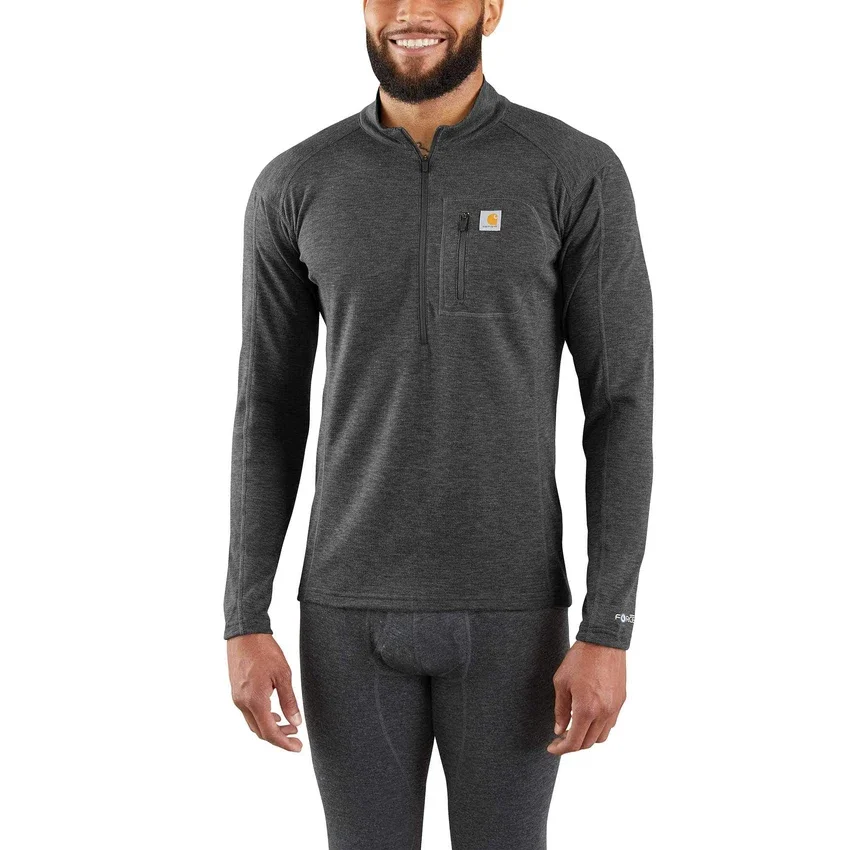 Camisola térmica masculina de camada base com fecho de correr de um quarto - carhartt Force® - Peso médio - Poliéster-lã
