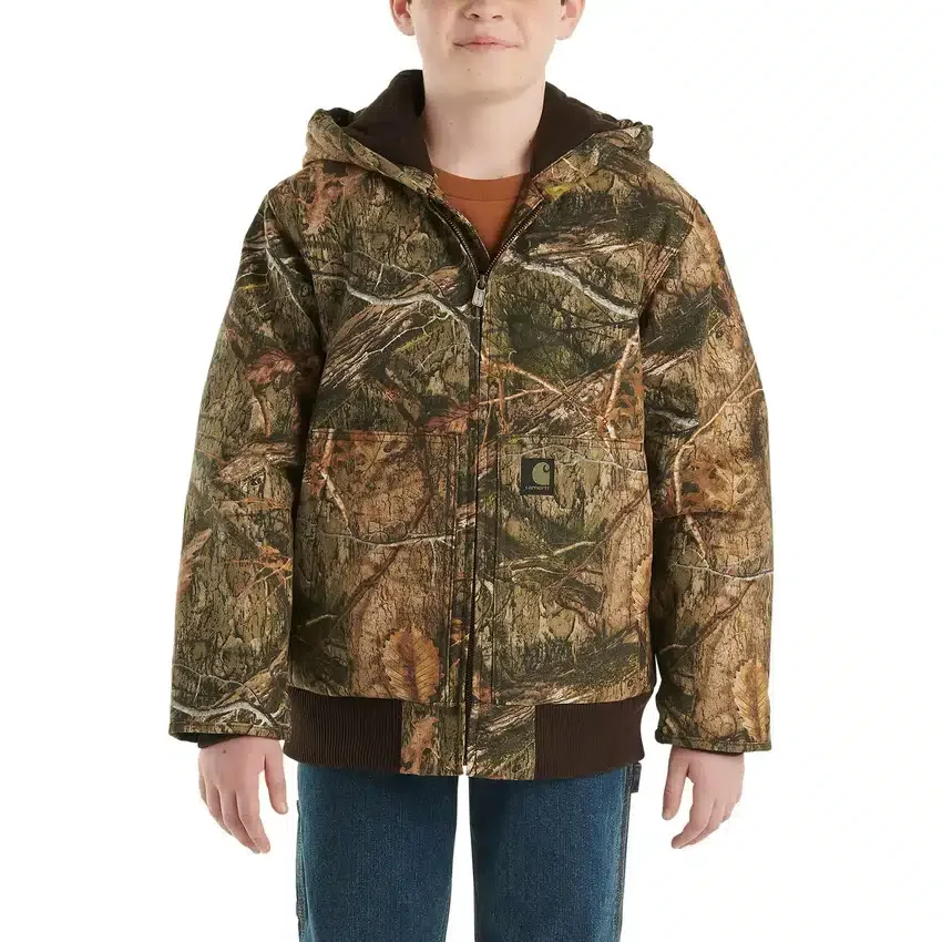 Casaco camuflado com capuz e isolamento térmico em lona com fecho frontal para rapazes (Crianças/Jovens)