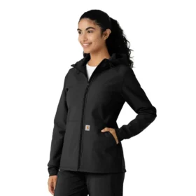 Casaco com capuz de malha polar laminada para mulher