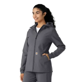 Casaco com capuz de malha polar laminada para mulher