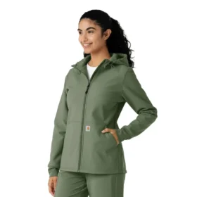 Casaco com capuz de malha polar laminada para mulher