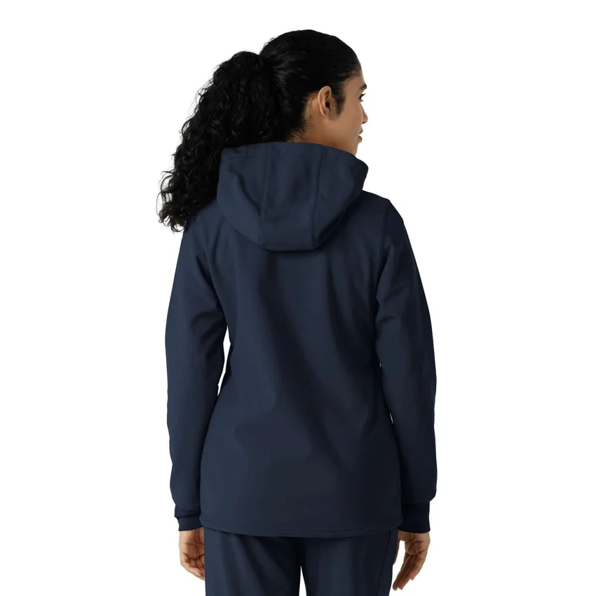 Casaco com capuz de malha polar laminada para mulher