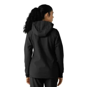 Casaco com capuz de malha polar laminada para mulher