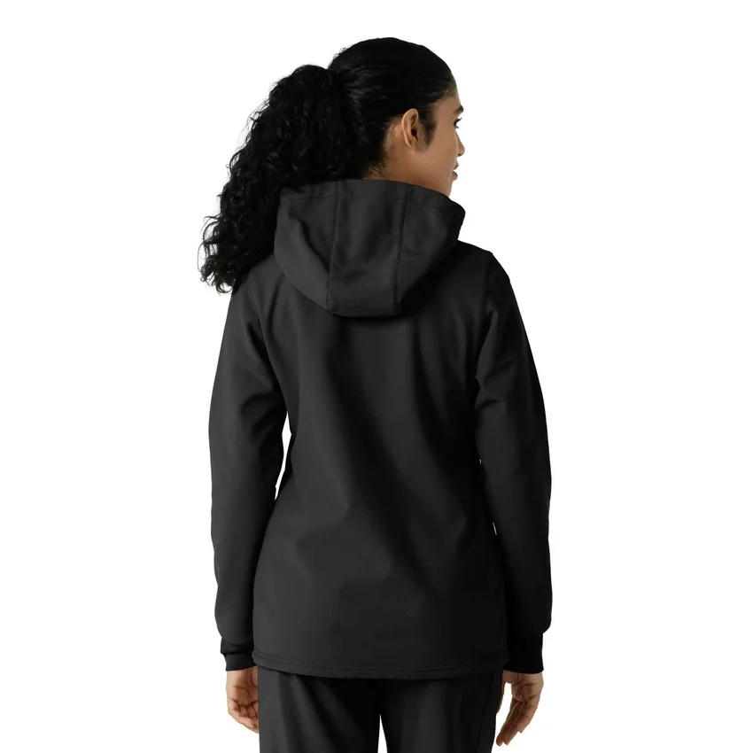 Casaco com capuz de malha polar laminada para mulher