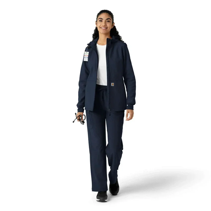 Casaco com capuz de malha polar laminada para mulher