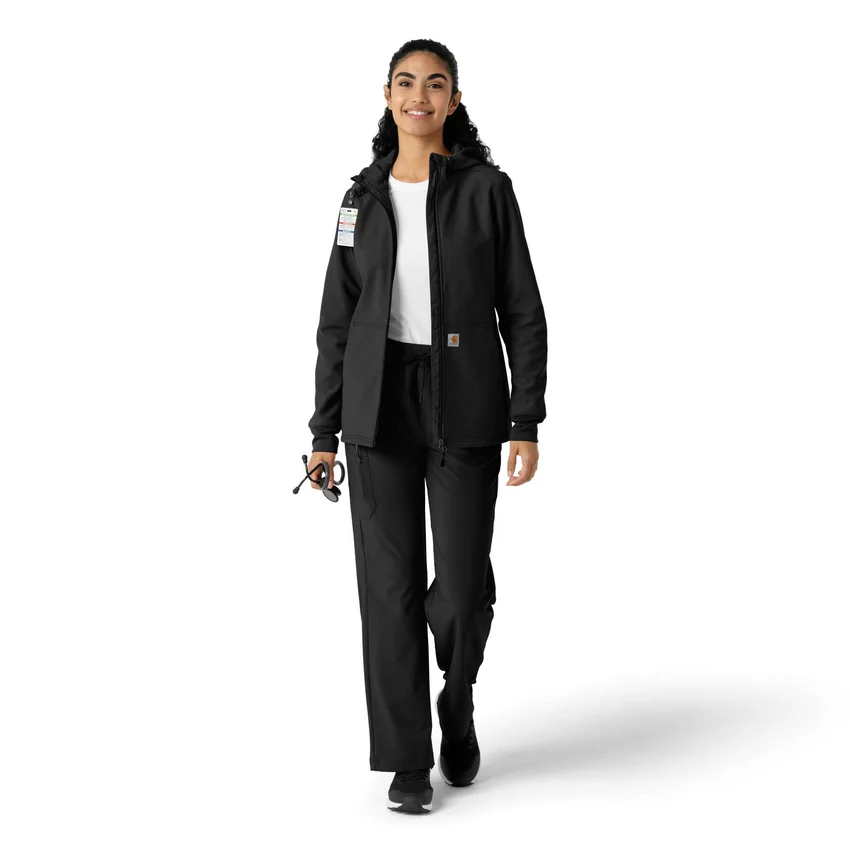 Casaco com capuz de malha polar laminada para mulher