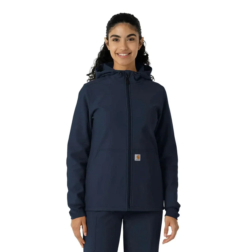 Casaco com capuz de malha polar laminada para mulher
