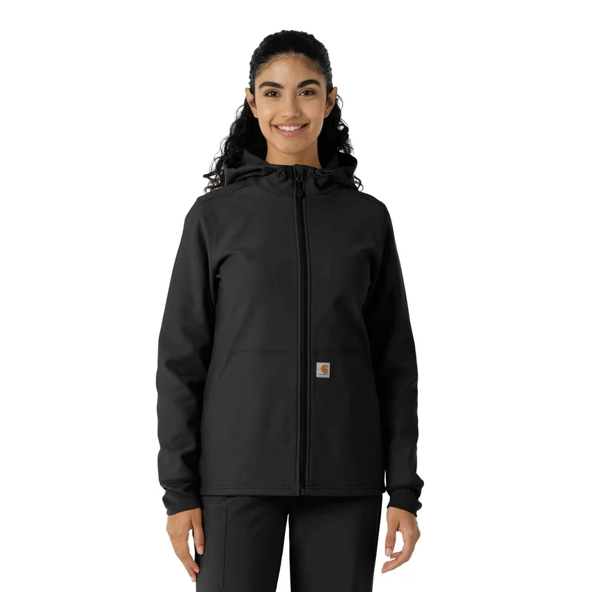 Casaco com capuz de malha polar laminada para mulher