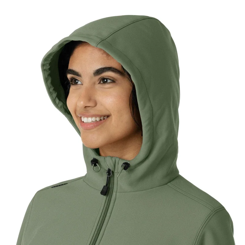 Casaco com capuz de malha polar laminada para mulher