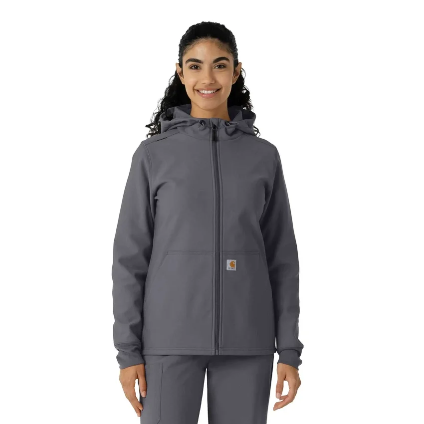 Casaco com capuz de malha polar laminada para mulher