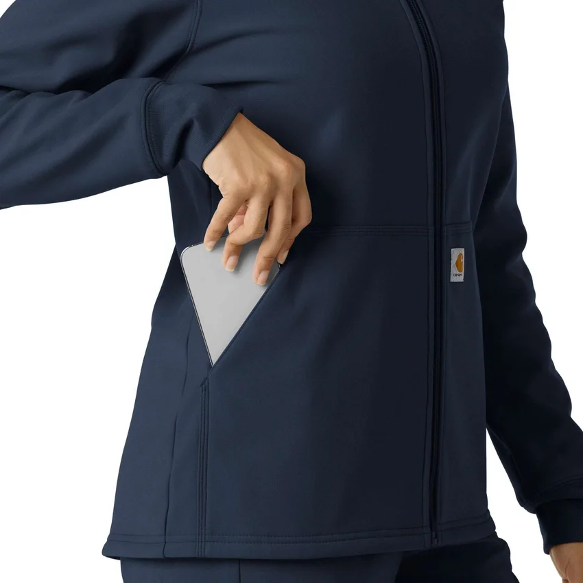 Casaco com capuz de malha polar laminada para mulher