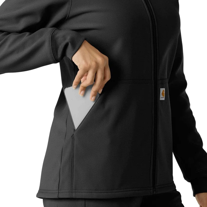 Casaco com capuz de malha polar laminada para mulher