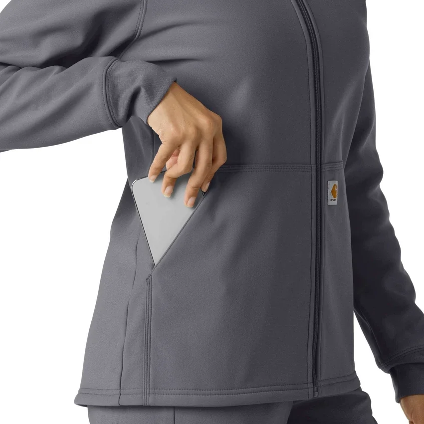 Casaco com capuz de malha polar laminada para mulher