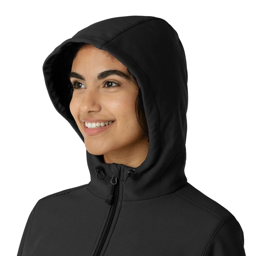 Casaco com capuz de malha polar laminada para mulher