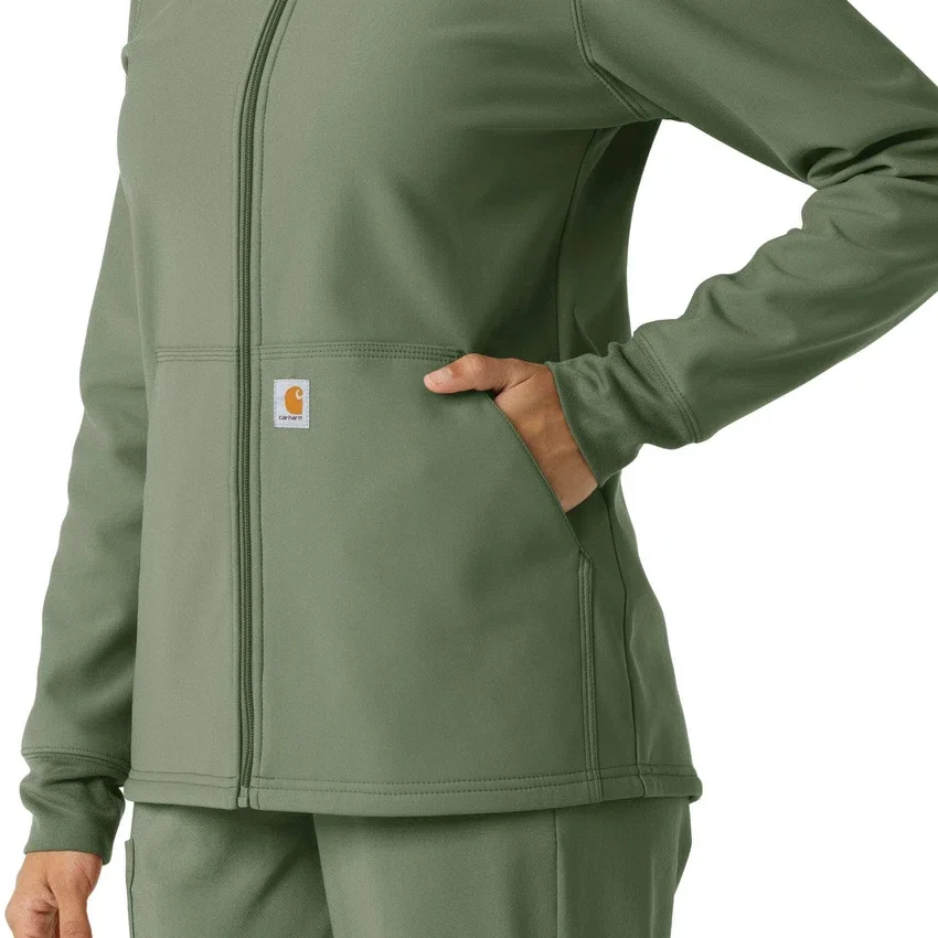 Casaco com capuz de malha polar laminada para mulher