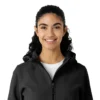 Casaco com capuz de malha polar laminada para mulher