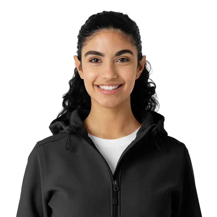 Casaco com capuz de malha polar laminada para mulher