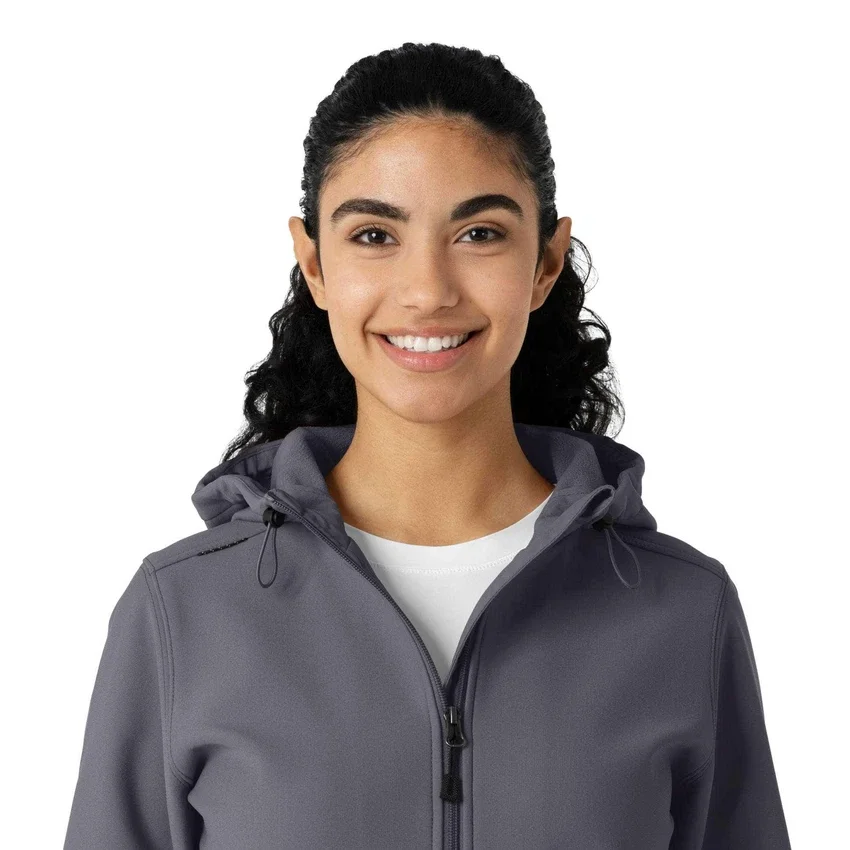 Casaco com capuz de malha polar laminada para mulher