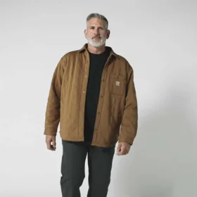 Casaco de camisa acolchoado de corte largo e tecido pesado com fecho de molas Rain Defender®