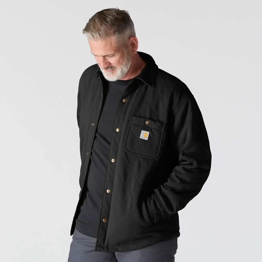 Casaco de camisa acolchoado de corte largo e tecido pesado com fecho de molas Rain Defender®