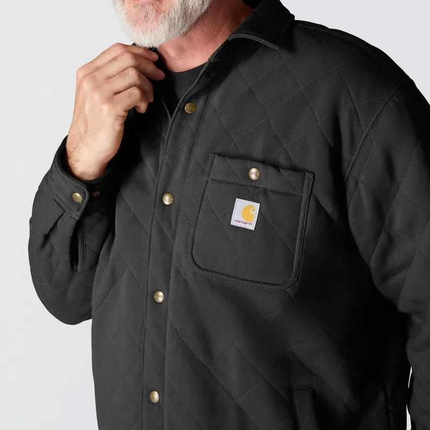 Casaco de camisa acolchoado de corte largo e tecido pesado com fecho de molas Rain Defender®