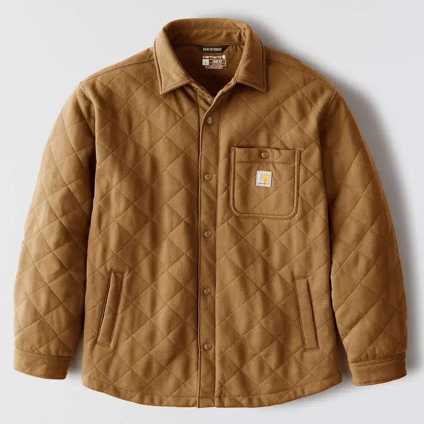 Casaco de camisa acolchoado de corte largo e tecido pesado com fecho de molas Rain Defender®