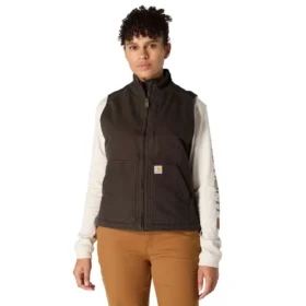 Colete feminino de algodão duck lavado com forro de sherpa e gola alta