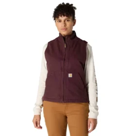 Colete feminino de algodão duck lavado com forro de sherpa e gola alta
