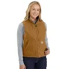 Colete feminino de algodão duck lavado com forro de sherpa e gola alta