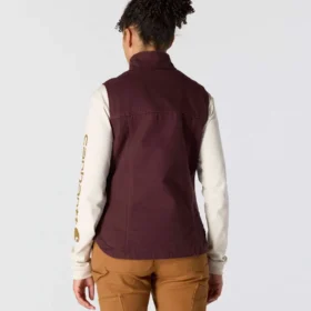 Colete feminino de algodão duck lavado com forro de sherpa e gola alta