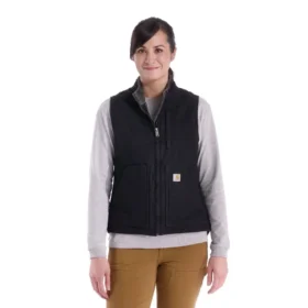 Colete feminino de algodão duck lavado com forro de sherpa e gola alta