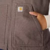 Colete feminino de algodão duck lavado com forro de sherpa e gola alta