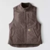 Colete feminino de algodão duck lavado com forro de sherpa e gola alta