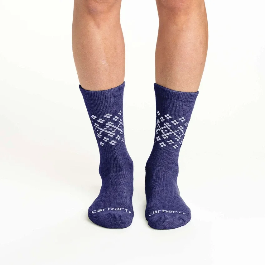 Conjunto de 2 pares de meias curtas Fairisle para mulher, de mistura de lã sintética de espessura média