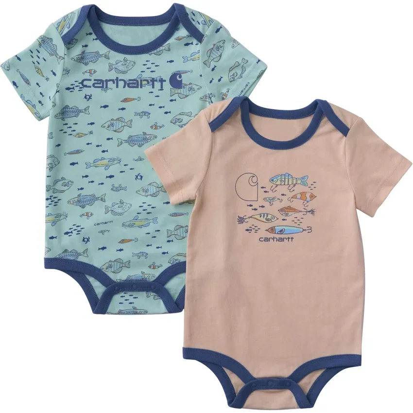 Conjunto de 2 peças de body com manguitos curtos e padrão de peixes para meninos (bebé)