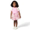 Conjunto de 2 peças para meninas: t-shirt com manguitos curtos e vestido estampado (crianças pequenas)