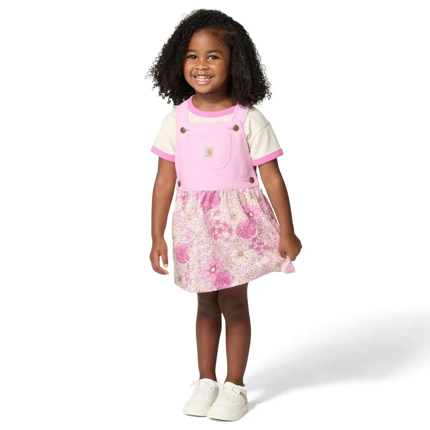 Conjunto de 2 peças para meninas: t-shirt com manguitos curtos e vestido estampado (crianças pequenas)