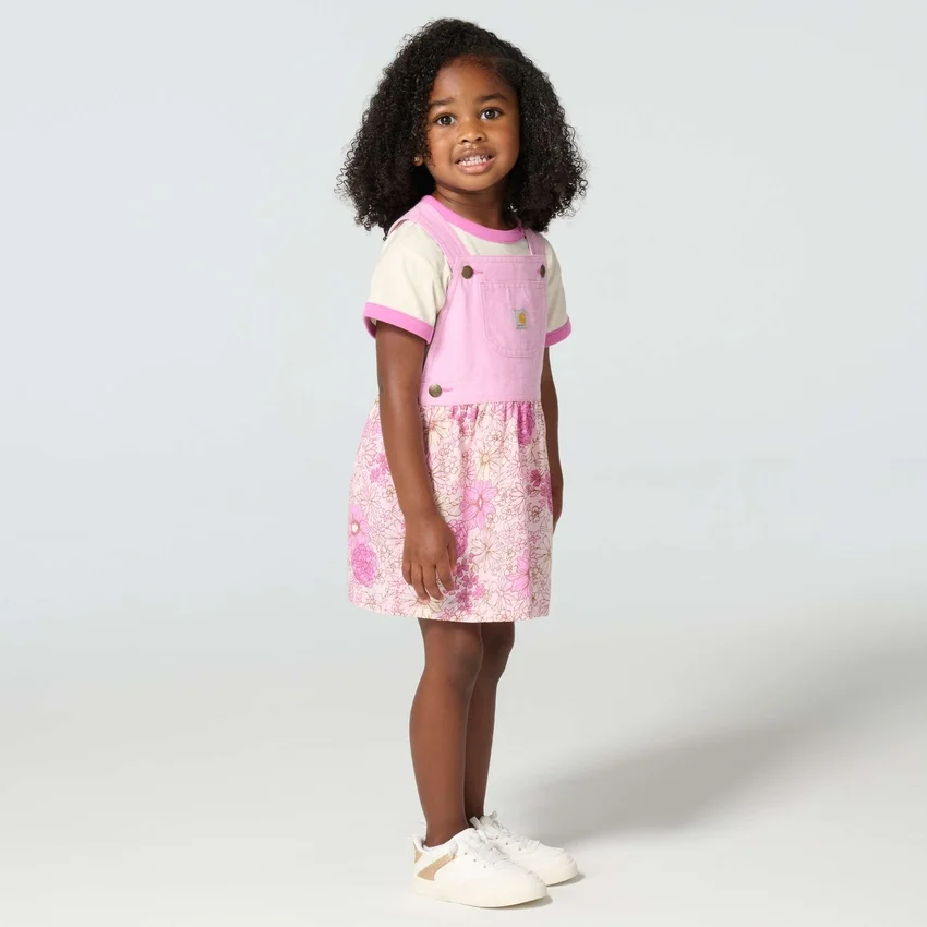 Conjunto de 2 peças para meninas: t-shirt com manguitos curtos e vestido estampado (crianças pequenas)